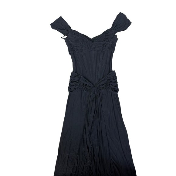 Vicky Tiel Couture Black Off-Shoulder Ruched Evening Gown Made In France size 12 - Picture 4 of 12